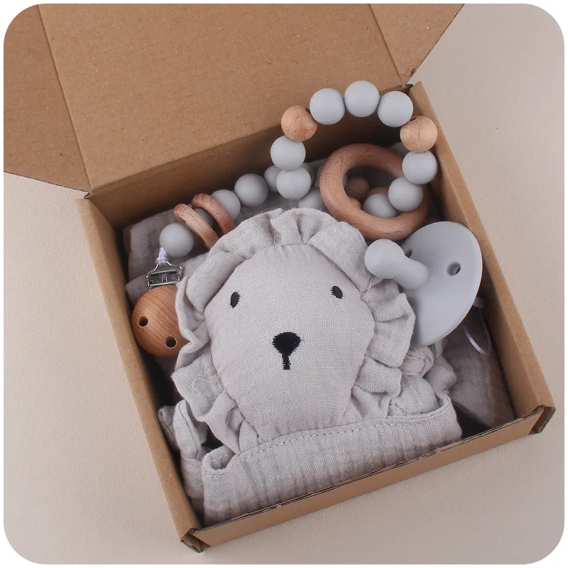 Kissteether New Baby Products Cartoon Lion Soothing Towel Baby Creative Pacifier Chain Teether Toy Five-Piece Set Toy Gift