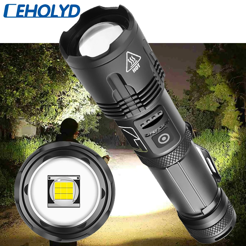 

XHP100 High Quality 9-core Led Flashlight Zoomable Torch Usb Rechargeable 18650 or 26650 Battery Power Bank Function Lantern