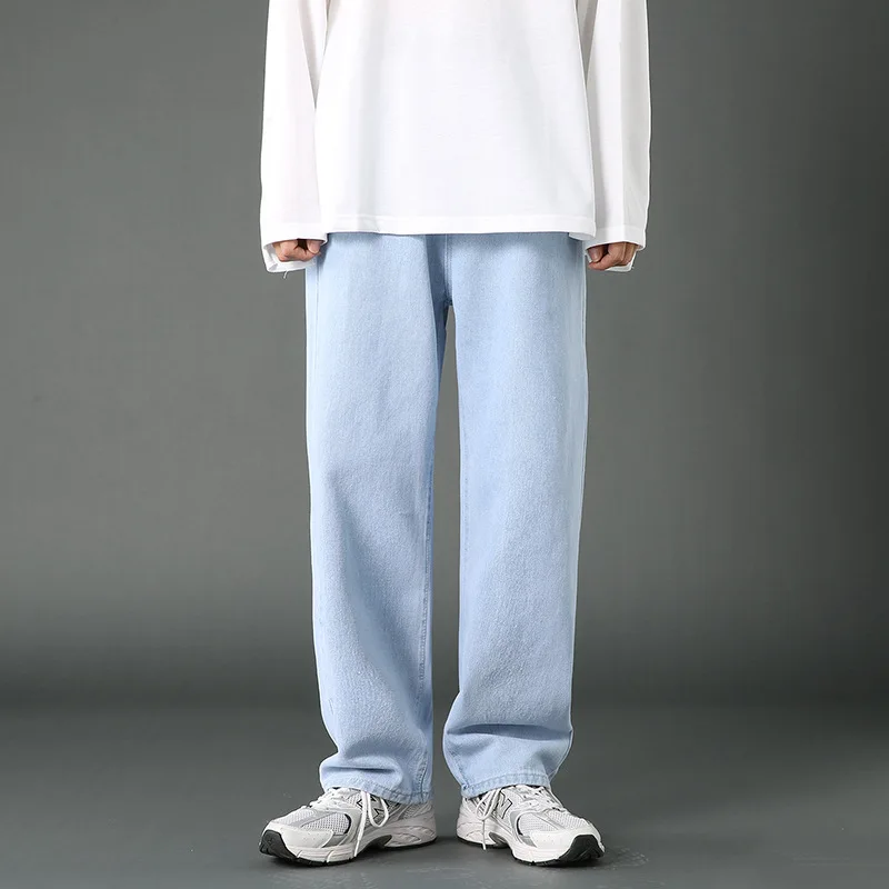 Men's Straight Jeans Blue Spring Summer New Classic Style Elastic Waist Loose Drape Fashion Y2k Trousers Male Casual Streetwear