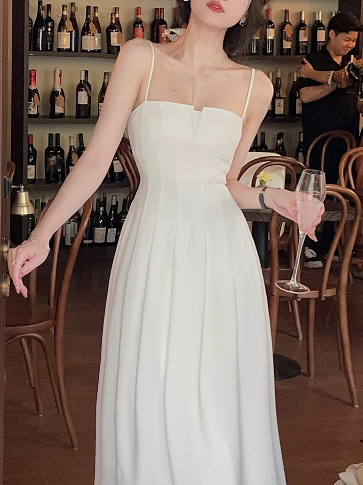 

Женское платье на бретелях, повседневное элегантное вечернее платье средней длины с принтом, винтажное пляжное платье в Корейском стиле, Y2k, лето 2023