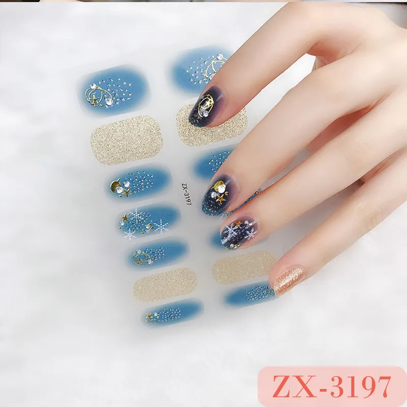 

14tips New Glitter Color DIY Nail Wraps Full Cover Nails Sticker Art Decorations Manicure Adhesive Polish Nails Valentine Gift