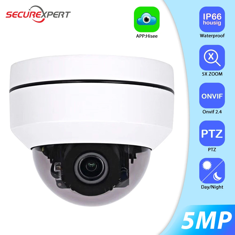 

Outdoor PTZ IP Camera Dome POE 5MP 30M IR Surveillance Security Auto Tracking 5X Zoom Cam Audio H.265 1080P CCTV Cameras