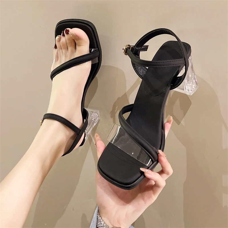 

Сандалии женские с открытым носком, уличные классические туфли на высоком каблуке, удобная повседневная обувь с пряжкой, лето 2023