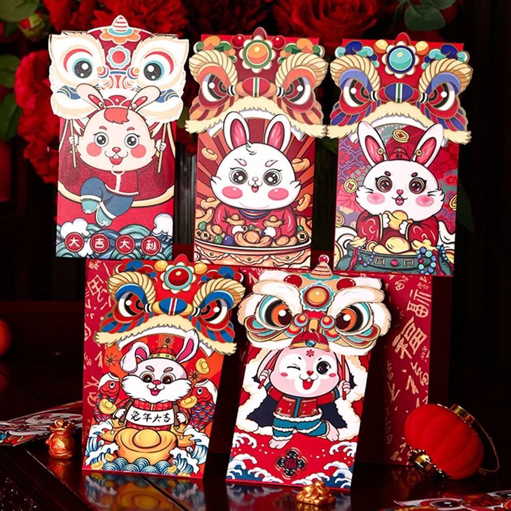 

4 шт./упаковка, красный конверт с кроликом