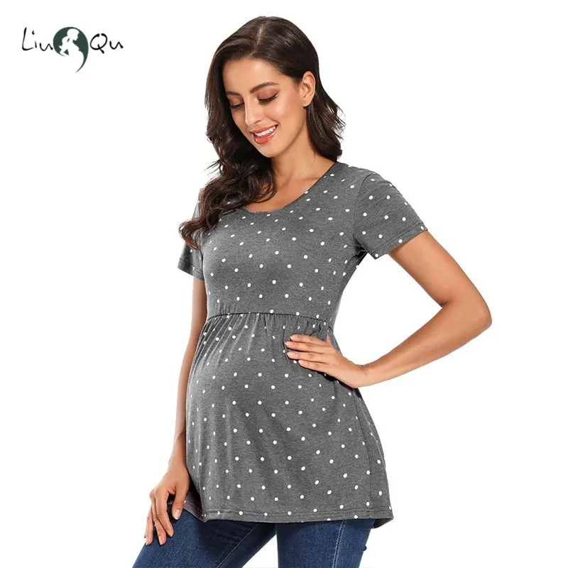 

Топы для беременных летняя повседневная женская футболка с коротким рукавом женский элегантный топ для беременных со складками Одежда для ...