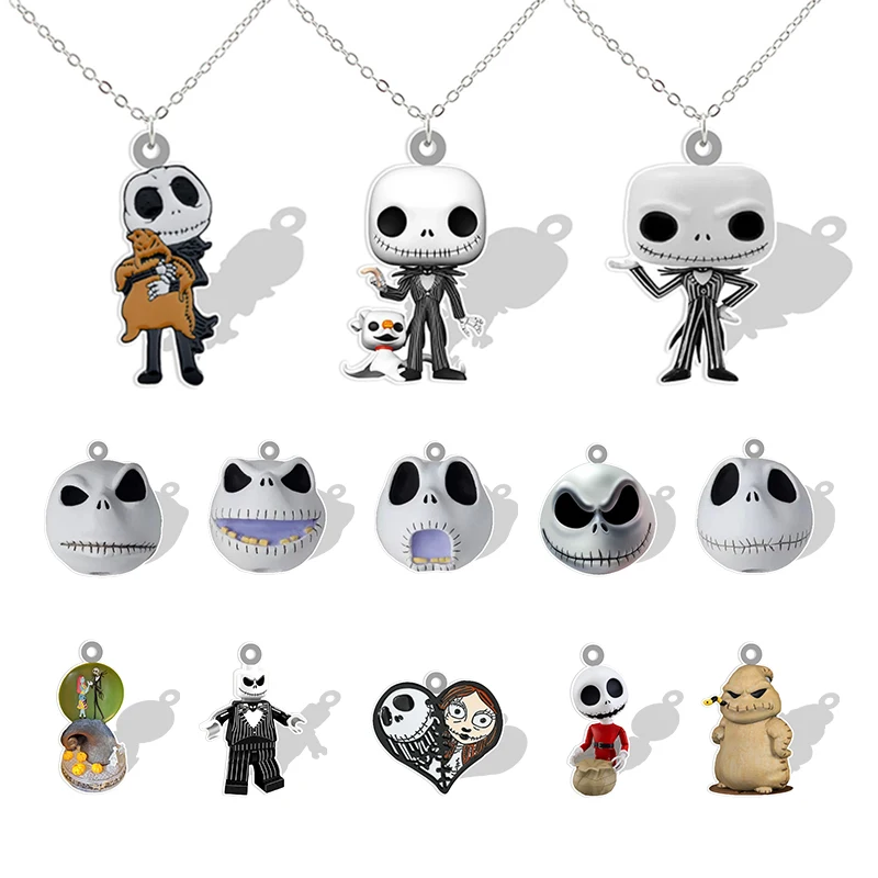 

Disney Jack Skellington and Sally Acrylic Pendant Necklace Resin 2D Doll Christmas Jewelry Accessories For lovers MK577