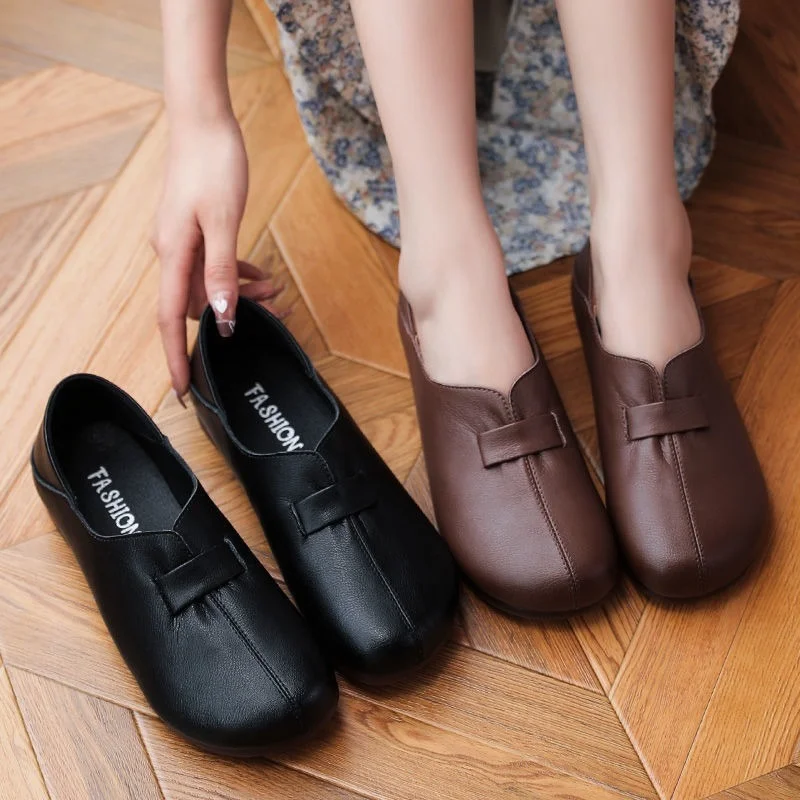 

2023 New Genuine Leather Shoes Woman Slip on Women Flats Moccasins Women's Loafers Spring Autumn Mother Shoe Big Size 35-41 E128