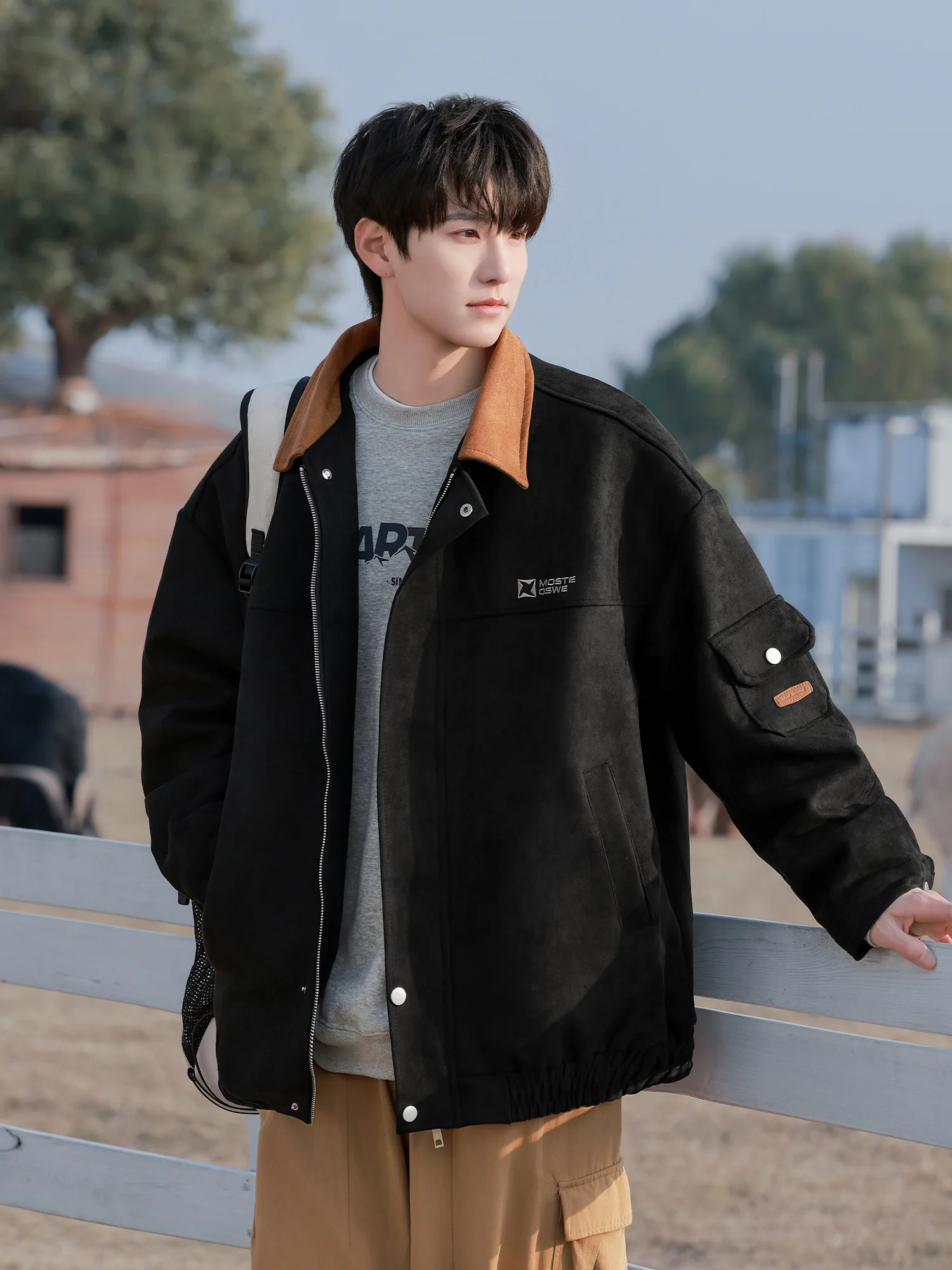 Хлопковая замшевая верхняя одежда Senma мужская весенне-осенняя новая