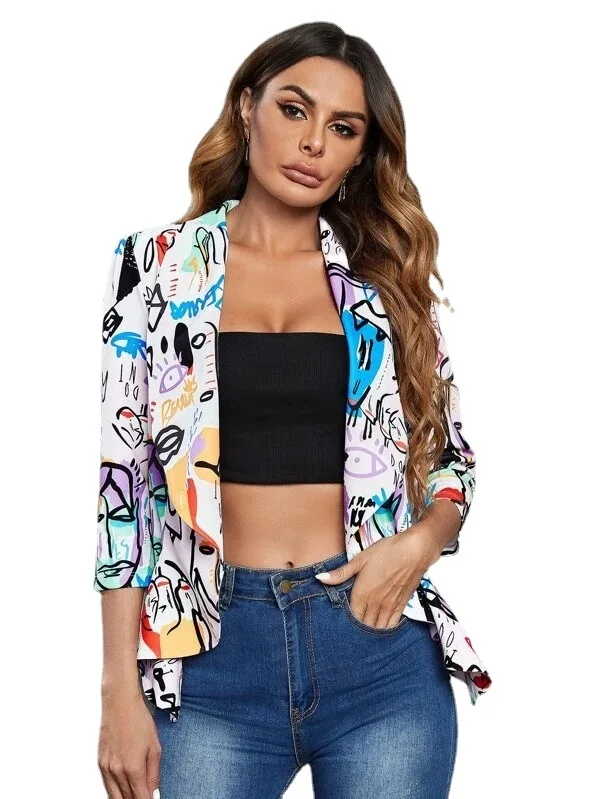 

Blazer Women Fashion Printed Casual Small Suit Women's Fashion Clothing Women's Suit