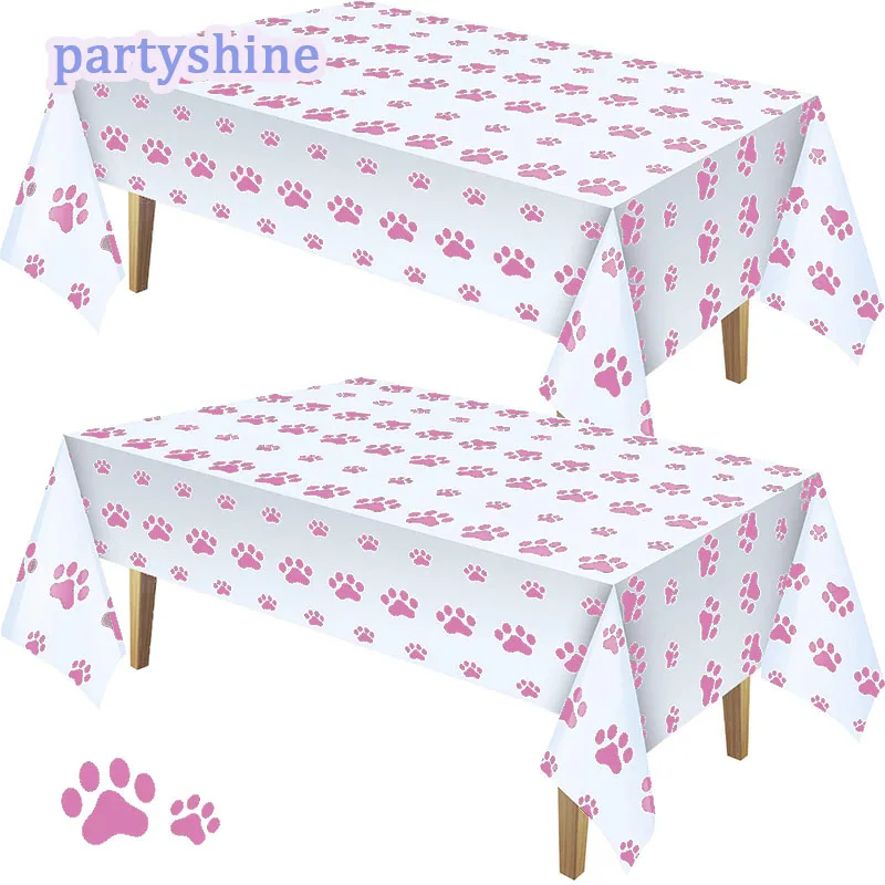 

2PCS Pink Dog Footprints Tablecloth 137cm*180cm Cute Meat Pad Tablecloth Supplies For Pet Themed Birthday Party Decorations