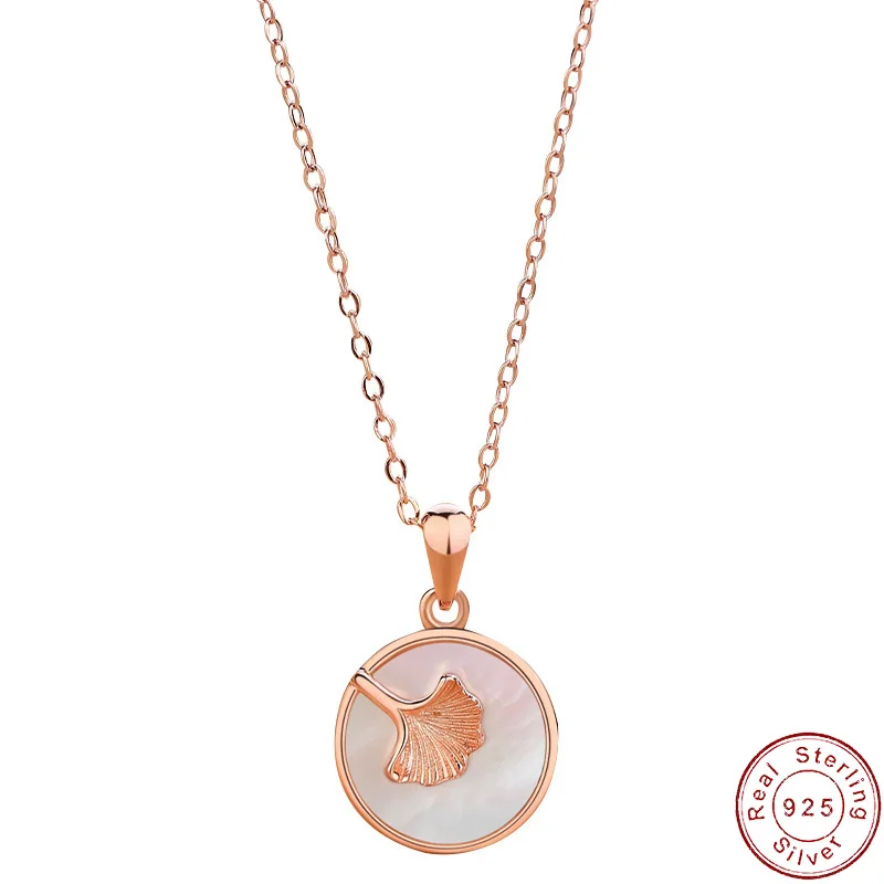 

Ginkgo Round Pendant Cavicle Chain S925 Sterling Silver Necklace For Women Birthday Jewelry Gift+box