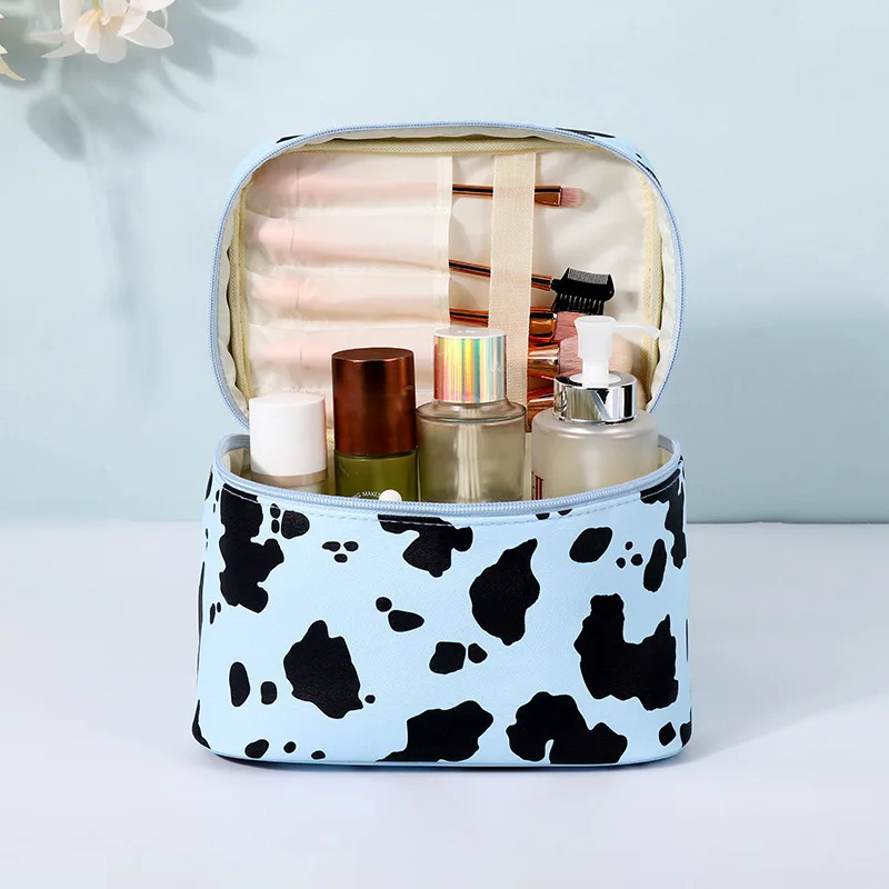 

Portable Milk Cow Pattern Cosmetic Bag Large Capacity Travel Bath Skin Care Storage Bag PU Waterproof Wash Bags Double zipper