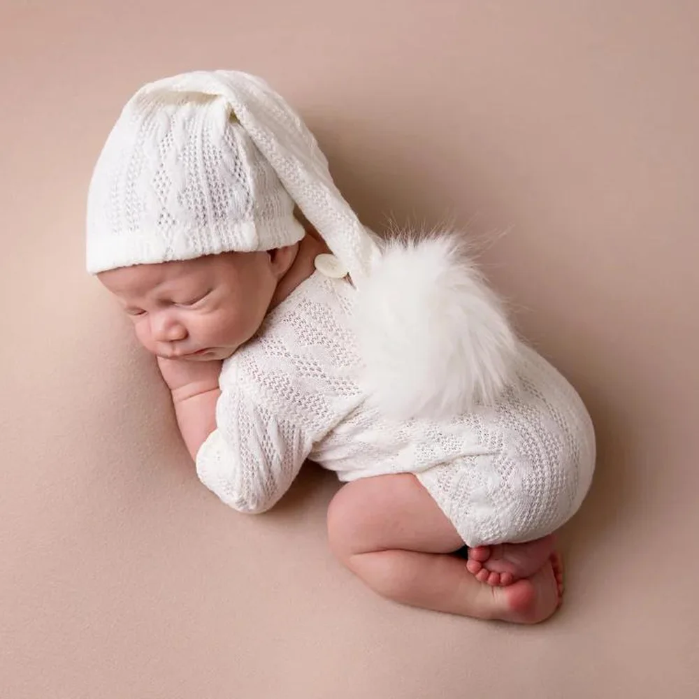 Newborn Photography Clothing Hairball Hat+Romper 2Pcs/Set Studio Baby Fotografia Props Accessories Infant Shoot Knit Clothes