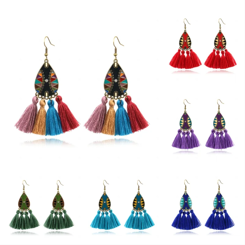 

Bohemian Color Tassel Earrings For Women Fashion Retro Alloy Drop Oil Creative Earrings Lrregular Earrings Party Trend Gifts