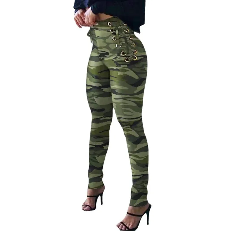 

Casual Army Green Camouflage Leggings Women's 2022 Spring Autumn Leopard Print Waist Strap Long Pants Fashion Street Overalls