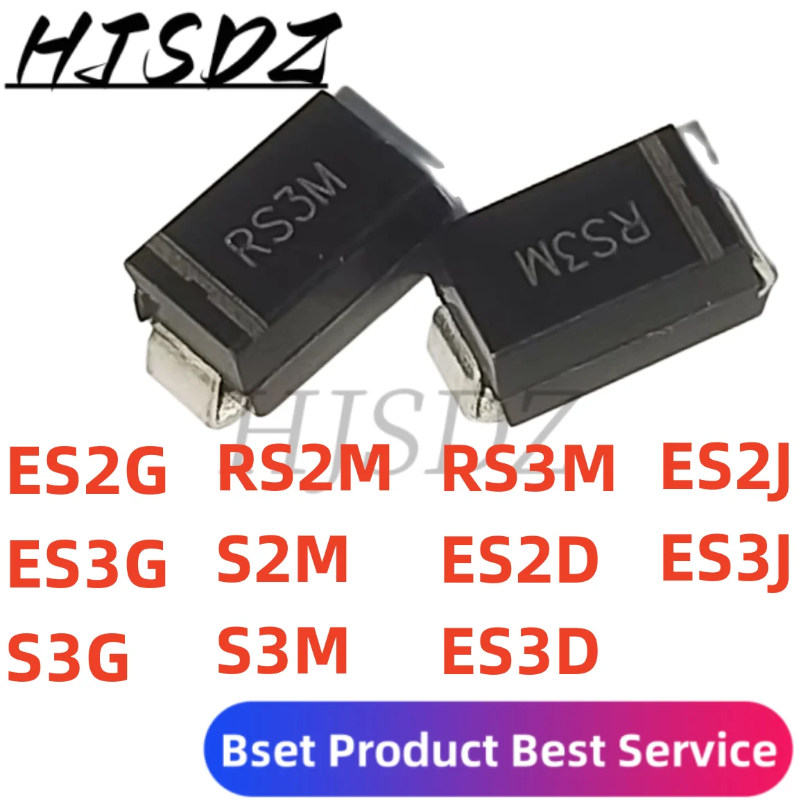 50 шт., SMD диоды с быстрым выпрямителем ES2D, ES2G, ES2J, ES3D, ES3G, ES3J, S2M, S3G, S3M, RS2M, RS3M, 2A, 3A, 200 в, 400 В, 600 В, 1000 в
