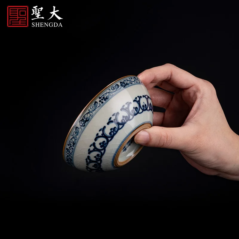 

|ceramics old clay blue and white book seven bowls of Tea Poetry tea lamps Jingdezhen pure hand-painted Kung Fu tea cup