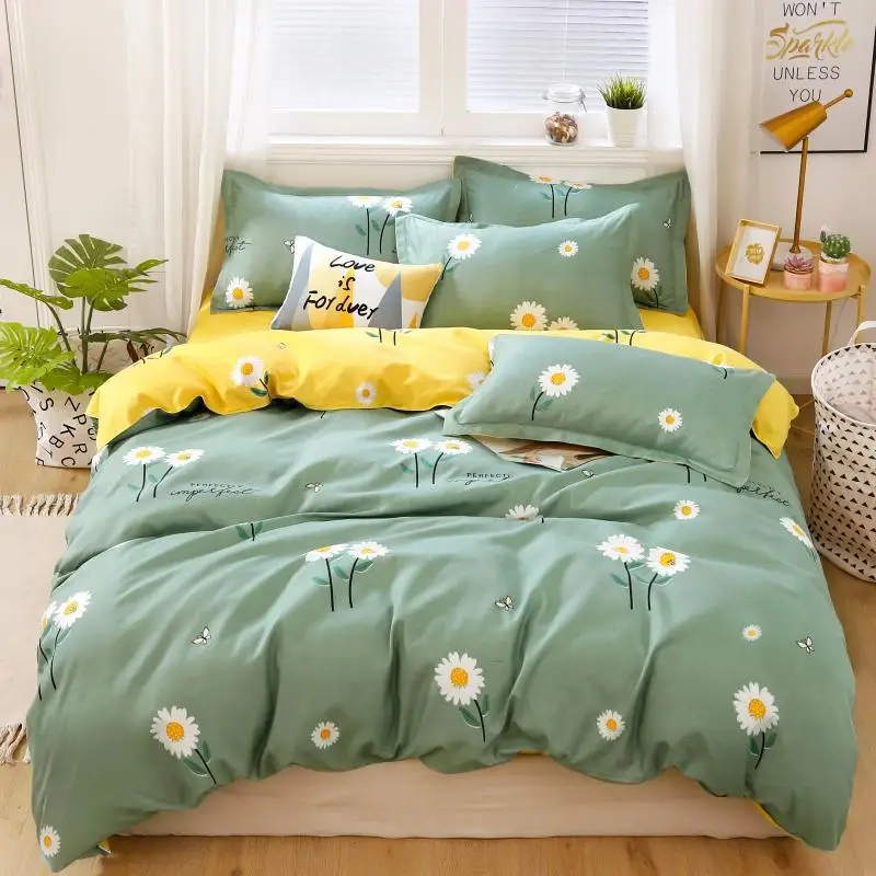 

1PC Sanding duvet cover dormitory summer thin quilt cover home decor green floral 1.5M 1.8M duvet cover king size soft fabric