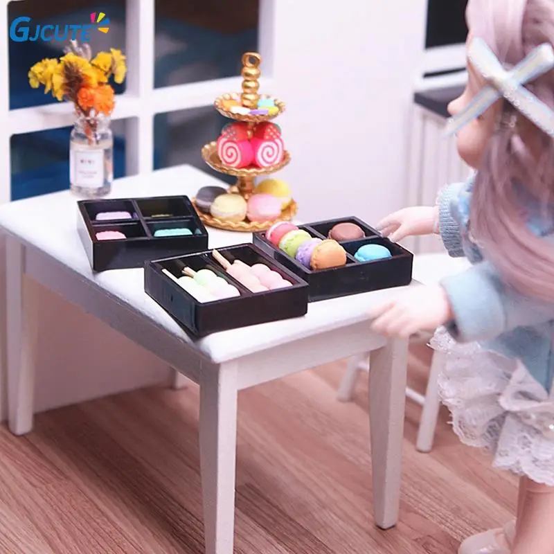 

1 Set Mooncake Box Dessert Rack Macaron Afternoon Tea Scenes For 1/12 Dollhouse Dish Plate Pretend Play Kitchen Coffee Shop Toys