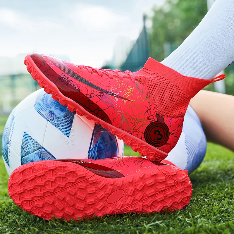 New Arrival Men's Football Boots High-Top Soccer Shoes High Quality Kids Anti-Slip Grass Training Soccer Cleats Wide Size 31-48
