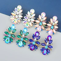 new trend geometric floral rhinestone drop earrings for women exaggerated shiny dangle earrings wedding jewelry accessories