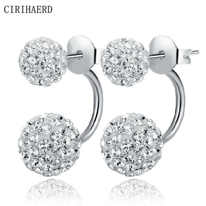 

8/10/12mm 925 Silver Needle Luxury Women's Stud Earring Unusual Statement Rhinestones Diamonds Girl Earrings Jewelry Accessories