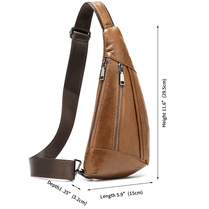 Genuine Leather Men Casual Fashion Travel Triangle Chest Sling Messenger Bag Design Shoulder Crossbody Bags Daypack Male Gift