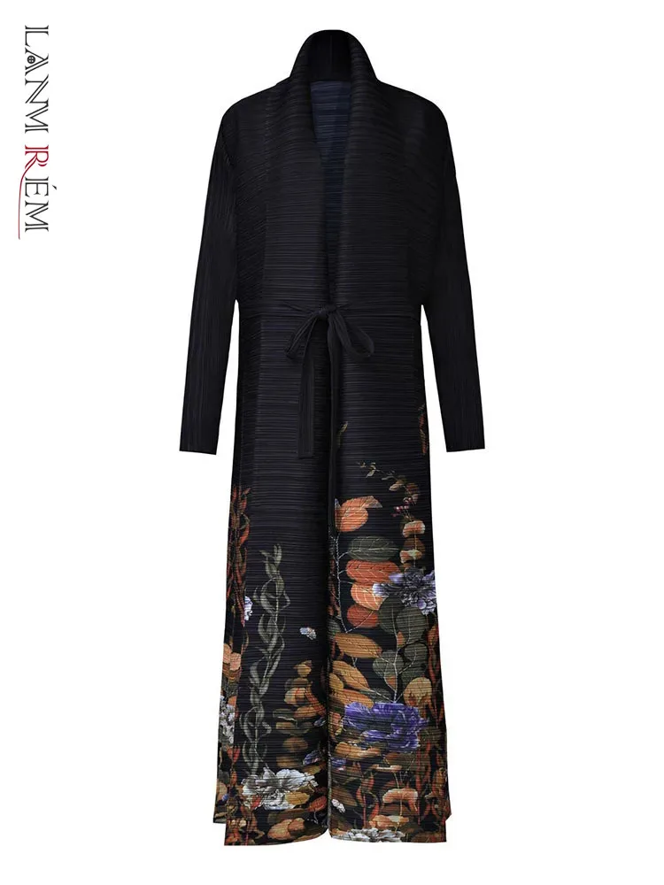 Женский плиссированный тренчкот LANMREM Длинный свободный контрастных цветов с