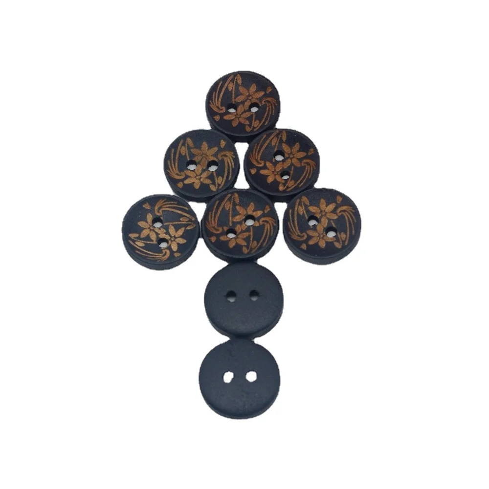 

50PCs Decorative Buttons Laser Flower 2 Holes 15mm Sewing Wooden Buttons Flatblck Scrapbooking