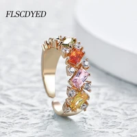 flscdyed luxury mixed color square zircon gold color rings for women fashion wedding adjustable finger ring 2022 jewelry gift