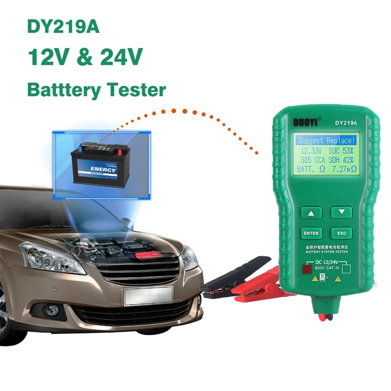 DUOYI DY219A тестер автомобильного аккумулятора 12 В/24 В 100-1700CCA цифровой анализатор