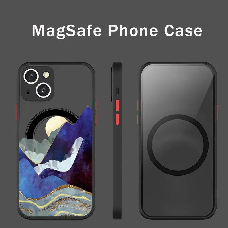 

Simple sun moon mountain scenery Phone Case For iPhone 13 12 Mini Pro Max Matte transparent Super Magnetic MagSafe Cover