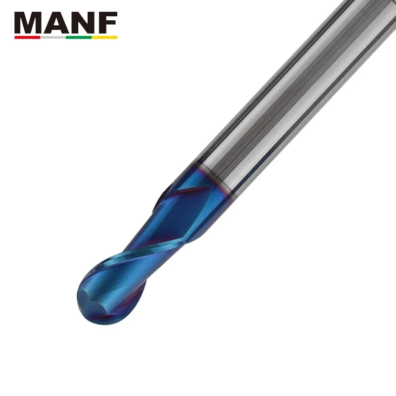 MANF 2-зубая длинная синяя нано-конечная фреза R3 мм R4 мм Шариковые концевые фрезы HRC65 Фрезерная сталь из вольфрамовой стали Обработка Спиральная фреза