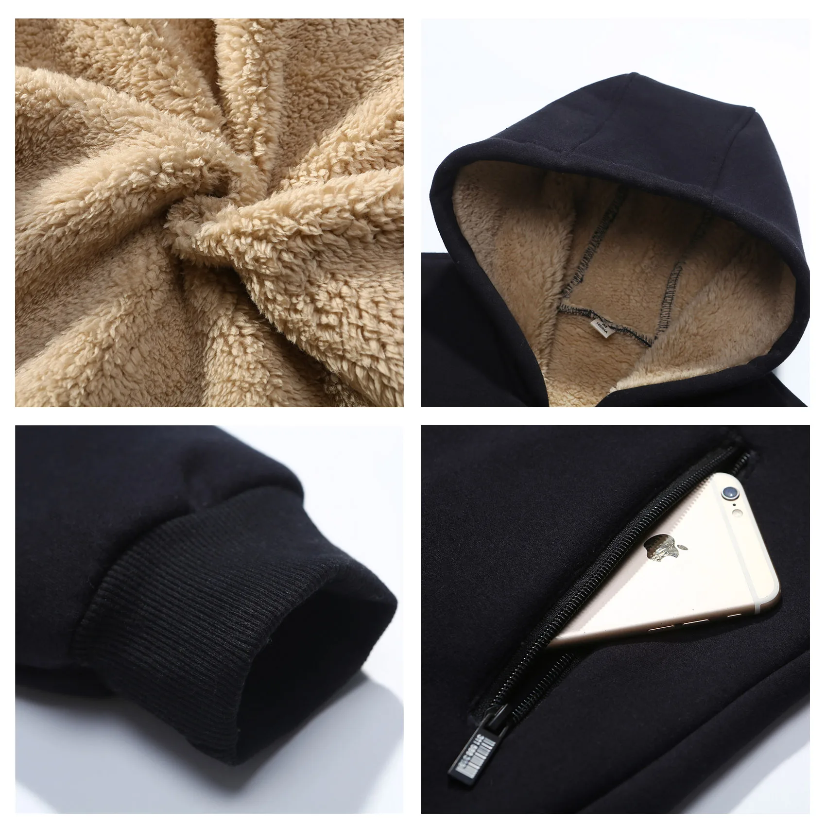 Мужская кашемировая толстовка с капюшоном черная утепленная из кашемира ягненка