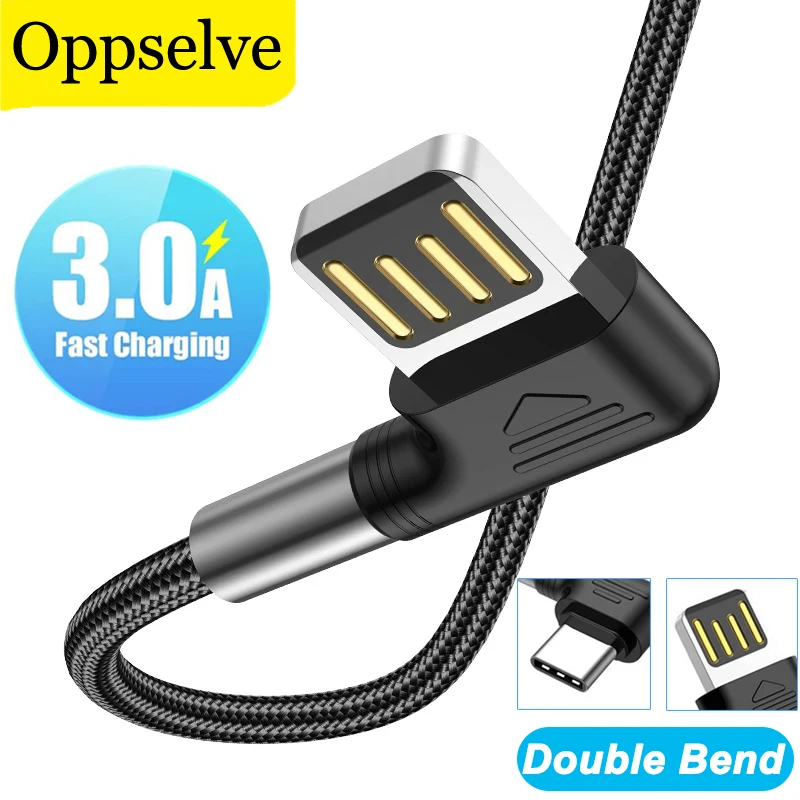 

3A Double Elbow Fast Charging USB C Cable For Huawei P50 Xiaomi POCO Samsung S22 90 Degree Quick Charge Type-C Cord For Gaming