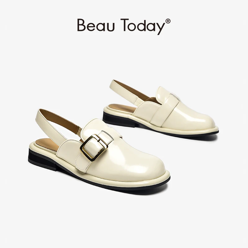 

BeauToday Sling-back Sandals Women Genuine Cow Leather Solid Color Metal Decoration Slip-on Ladies Summer Shoes Handmade 32400