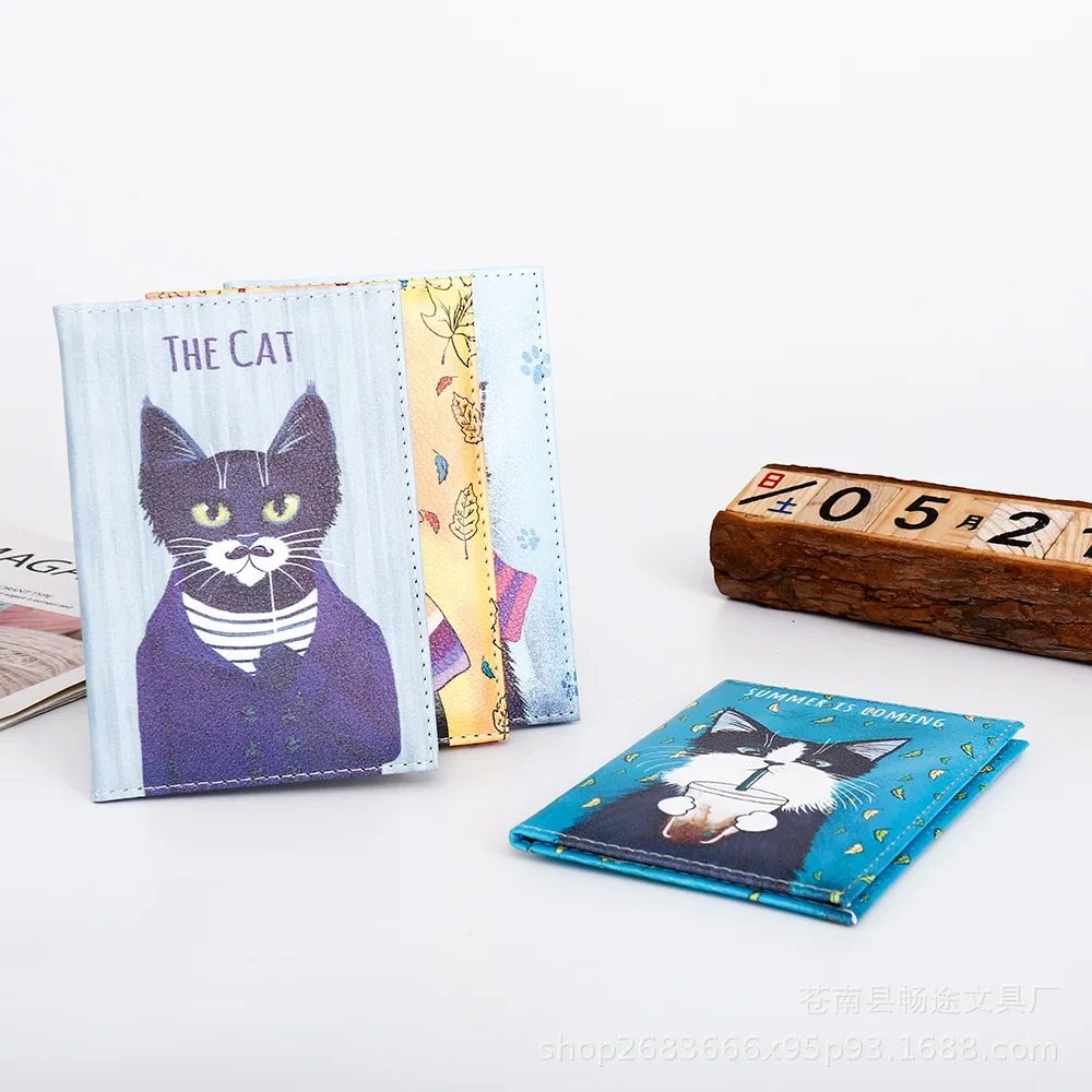 

Кошелек из искусственной кожи для визиток и карт, Обложка для паспорта с мультяшными животными, кошками, дорожный держатель для кредитных карт для мужчин и женщин