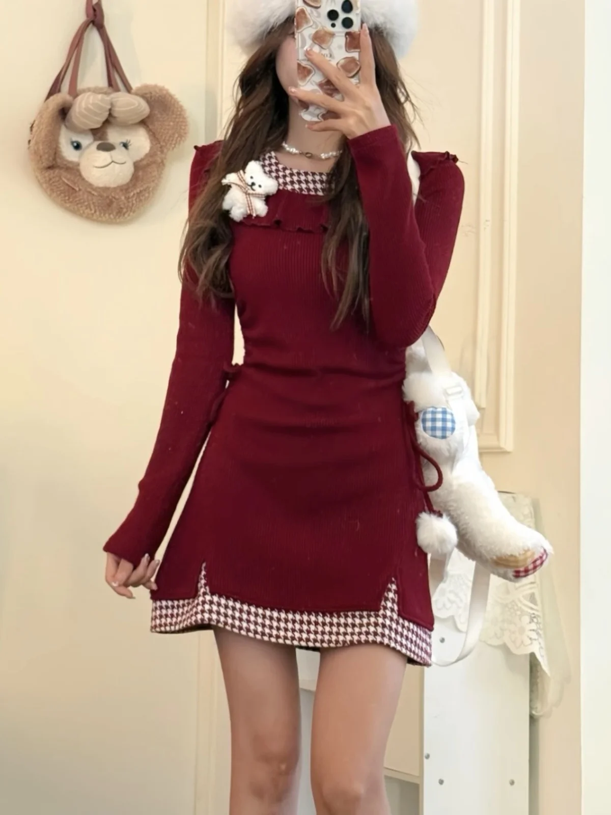 Рождественское пальто Gyaru трикотажное платье с длинными рукавами и доспехами