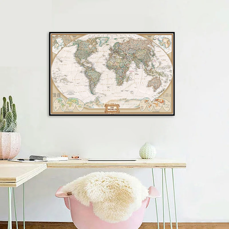 

70*50 см винтажная карта мира Нетканая Картина на холсте настенный плакат декоративные принты школьные принадлежности гостиная домашний дек...