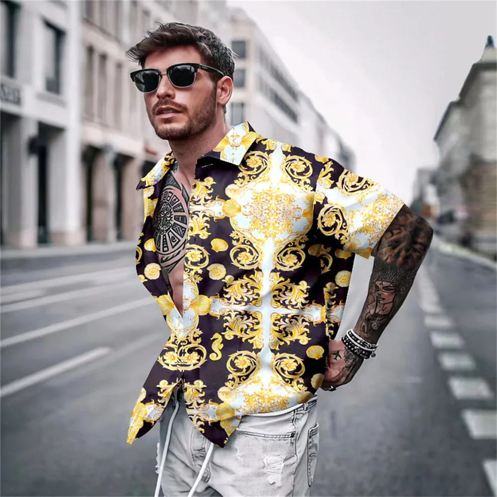 

2023 Summer New Men's High Quality Fashion Social Polo Short Sleeve Button Printed Shirt Street Men's Hawaiian Beach Top