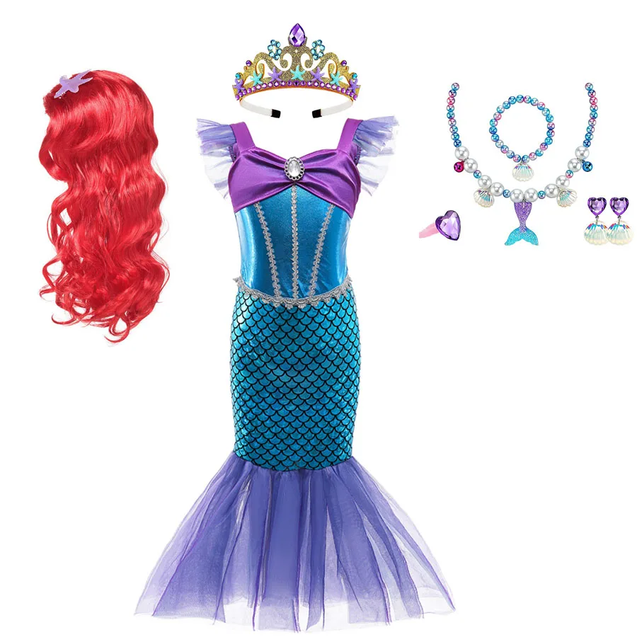 

Girl Princess Little Mermaid Ariel Summer Dresses Party Halloween Polyester Cosplay Costume for Halloween Party Dress Up