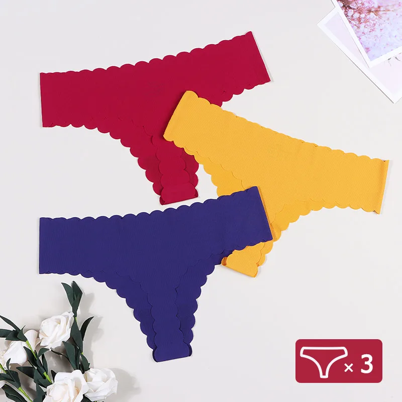 

3 шт., женские бесшовные трусики-стринги с рюшами