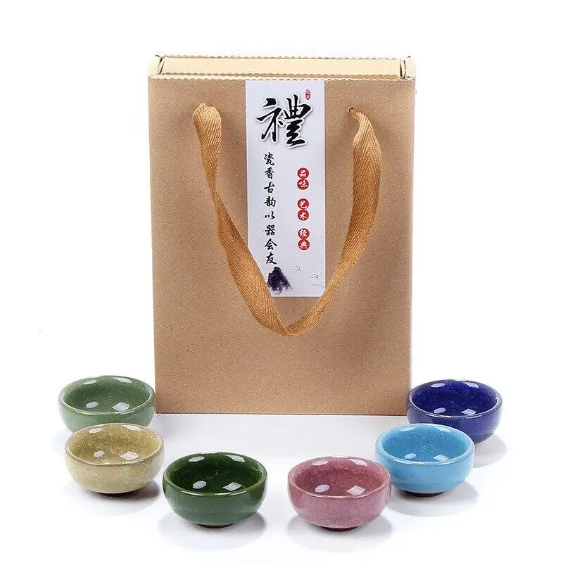 Chinese Travel Kung Fu 6pcs Tea Sets Ceramic Portable Porcelain Service Ice Cracked Glaze Tea Cups Sets Tea Ceremony Gift Box
