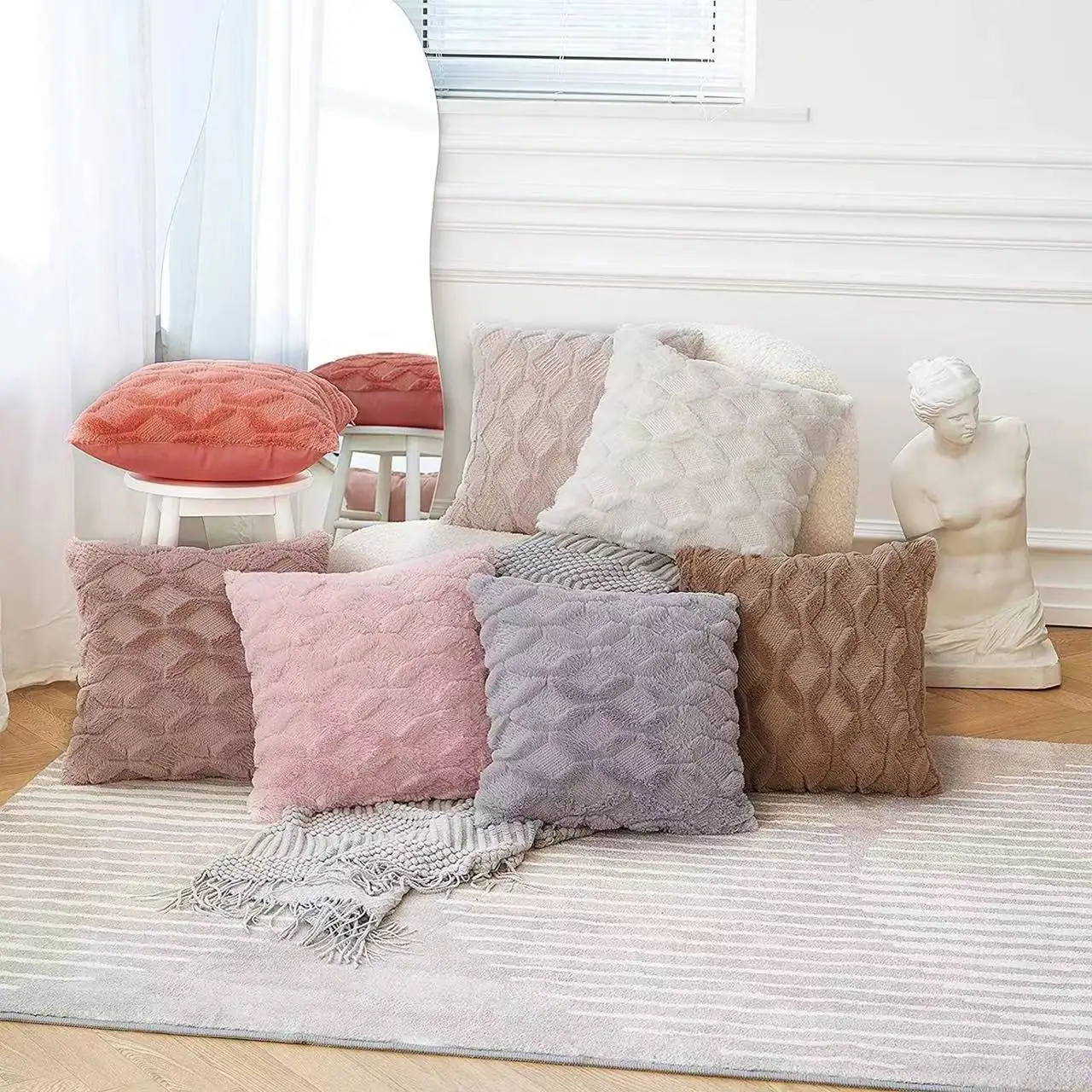 Квадратная декоративная наволочка для домашней кровати 45x45, живописная масляная живопись, диванная наволочка для дивана, бархатная наволочка для гостиной с пейзажем E1090