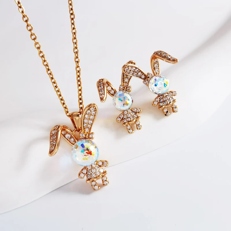 

Crystals From Austria Necklace and Earring set for Girls Party Bijoux Trending Rabbit Shape Jewelry Sets Birthday Bijoux Gifts