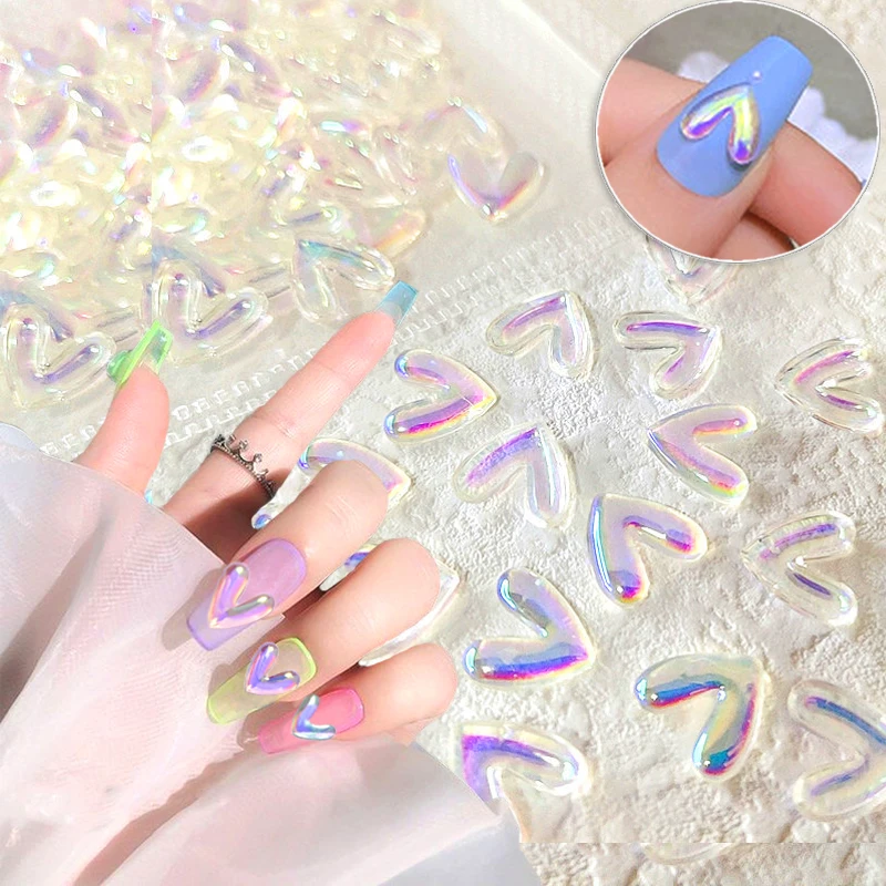 

V-shaped Aurora Heart Nail Gems Nail Charms Glitter Crystal Nail Rhinestones Love Heart Jewelry for Nails Decoration Accessories