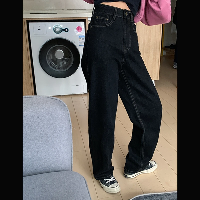 

Vintage High Waist Women Black Korean Fashion Streetwear Wide Leg Jean Female Trouser Straight Baggy Mom Denim Pants landuxiu