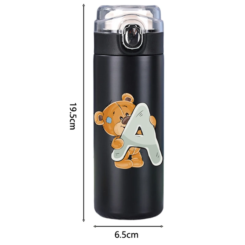400ml Lovely Letter Printed Thermos Cup Pocket Stainless Steel Thermal Coffee Vacuum Flask Insulated Water Bottle black