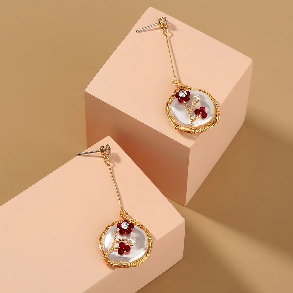 

Western Handmade Geometric Earrings Long Round Natural Flower Tassel Earrings For Fancy Lady Jewelry