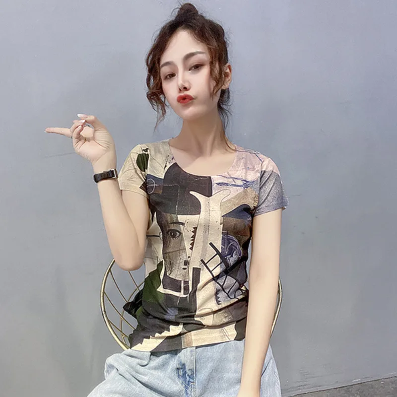 #5226 летняя футболка с принтом Tie Dye Женская винтажная Базовая круглым вырезом